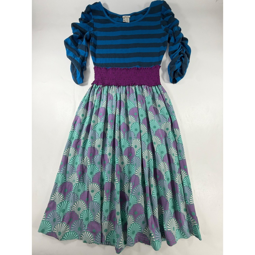Matilda Jane Blue Striped Floral Shell Smocked Waist Midi Dress AD15122 Medium